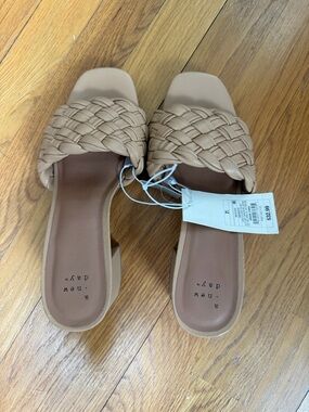 a new day Tan Braided Slide Mules